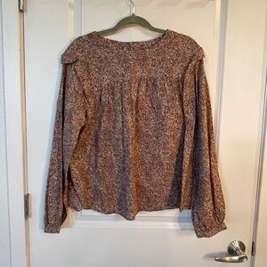 Earthy Floral Peasant Blouse